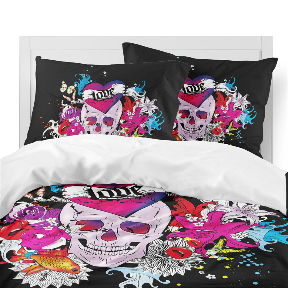 Halloween Sugar Skull Bedding Set Ocean Colorful Flowers
