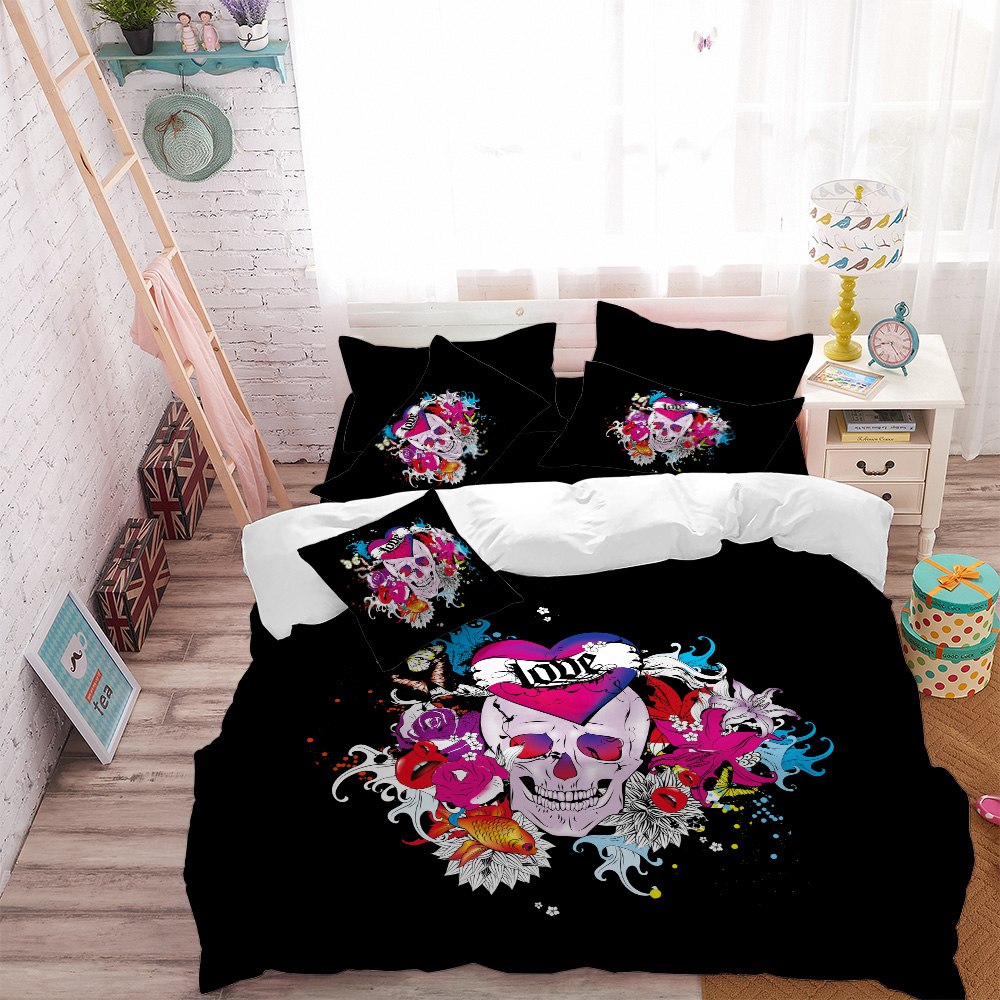 Halloween Sugar Skull Bedding Set Ocean Colorful Flowers