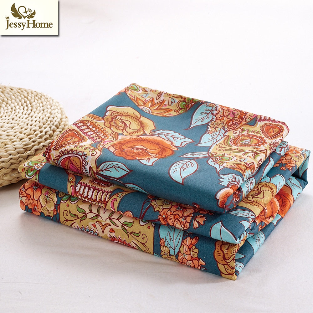 Sugar Skull with Flowers Duvet Cover Golden Bedding Set