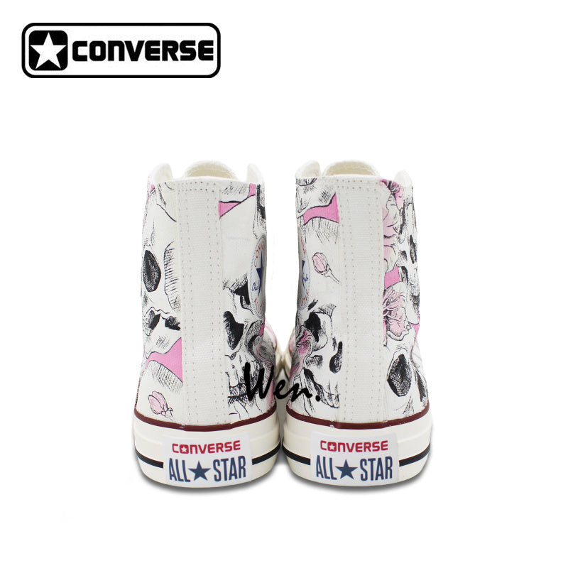 Hand Painted Skull Flower Converse Chucks Men Women Skateboarding Shoes Floral Canvas Sneakers High Top Flats