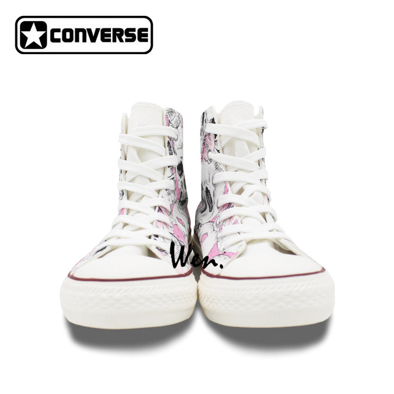Hand Painted Skull Flower Converse Chucks Men Women Skateboarding Shoes Floral Canvas Sneakers High Top Flats