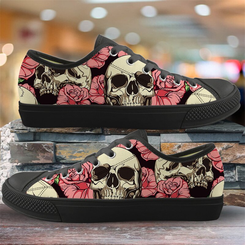 Cute Suger Skull Pattern Women Low Style Canvas Shoes