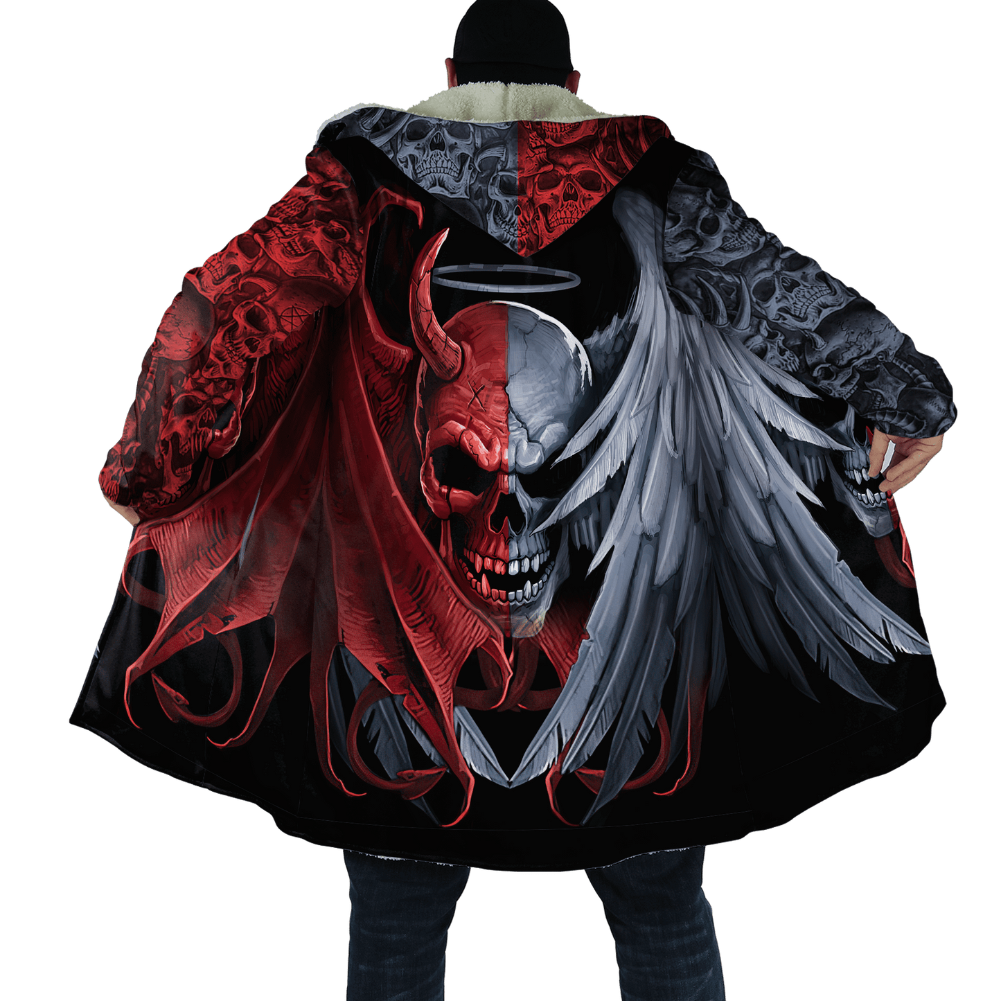 Winter Mens Cloak Fire Reaper Skull Tattoo 3D full Printing Fleece Hooded cloak Coat Unisex Casual Thick Warm Cape coat