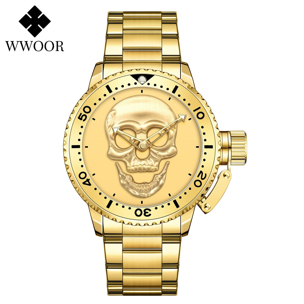 Skull skeleton Luxury Brand Gold Black Skull Men Watches with Stainless Steel Sports Waterproof Quartz Clocks Male Creative Wristwatches