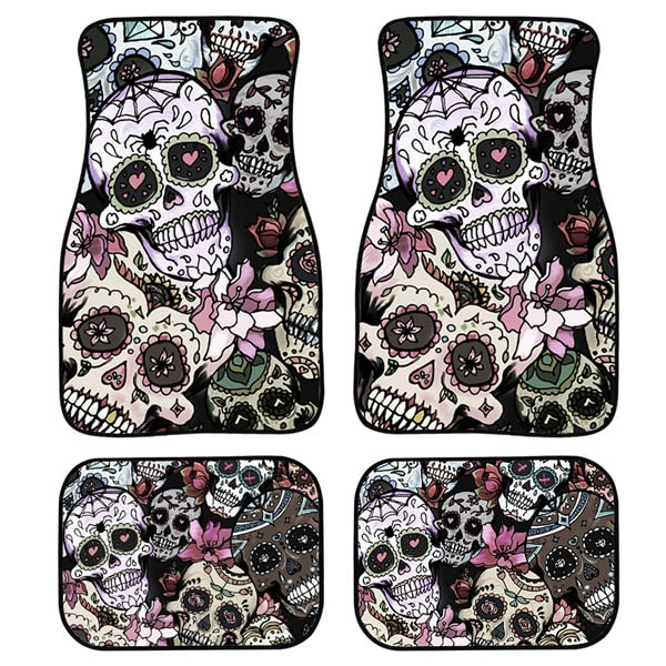 4pcs/Set Day Of The Dead Skull Gothic Car Floor Mats for Women Girls