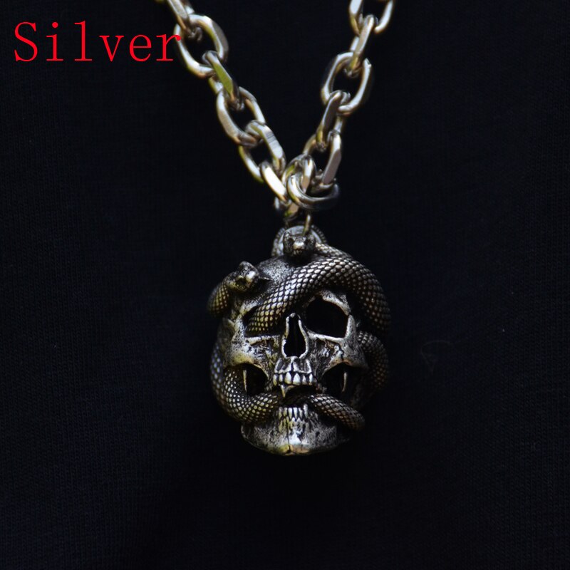 Snake Skull Pendant Wicca Gothic Necklace Punk Jewelry