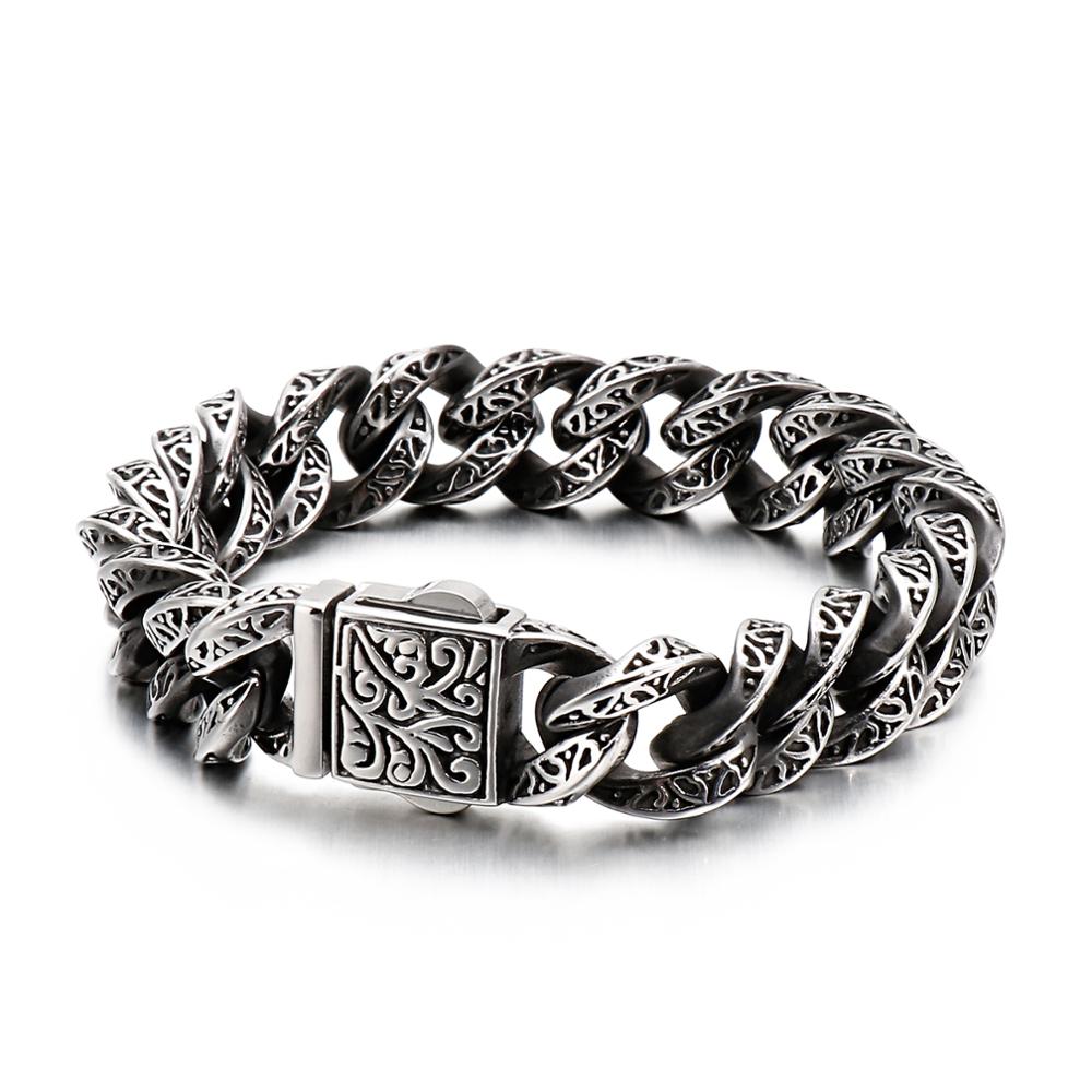 Punk Skull Charm Bracelet Men 21.5cm Stainless Steel