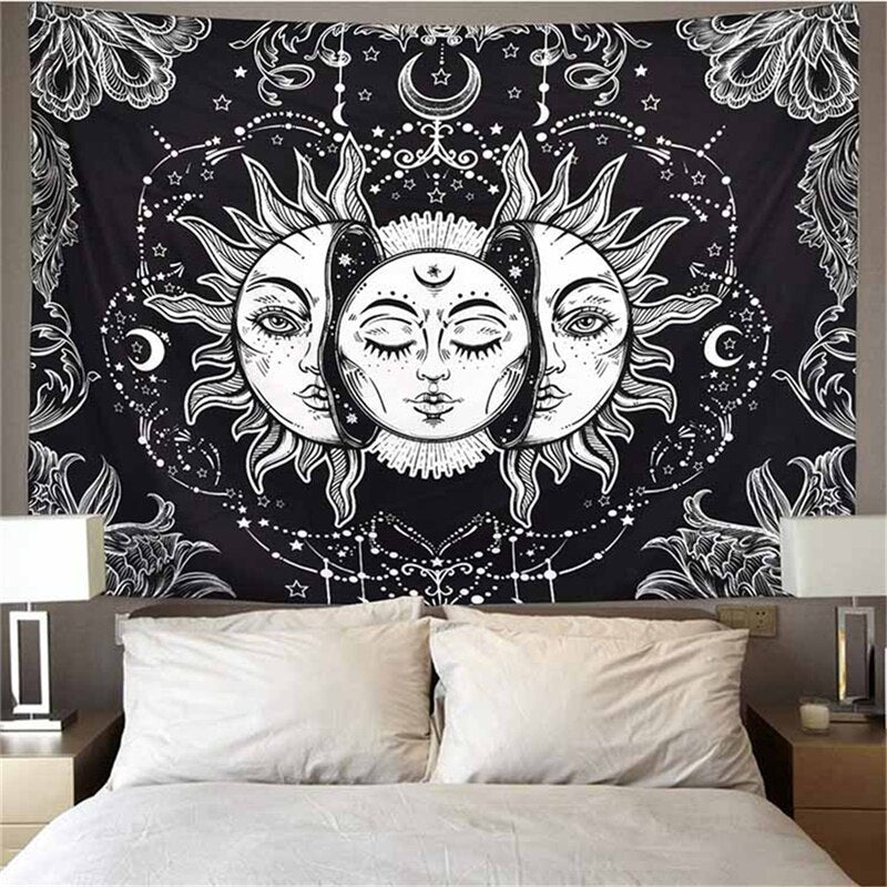 Skull King Meditating In Flowers Moon Tapestry Mandala Carpet