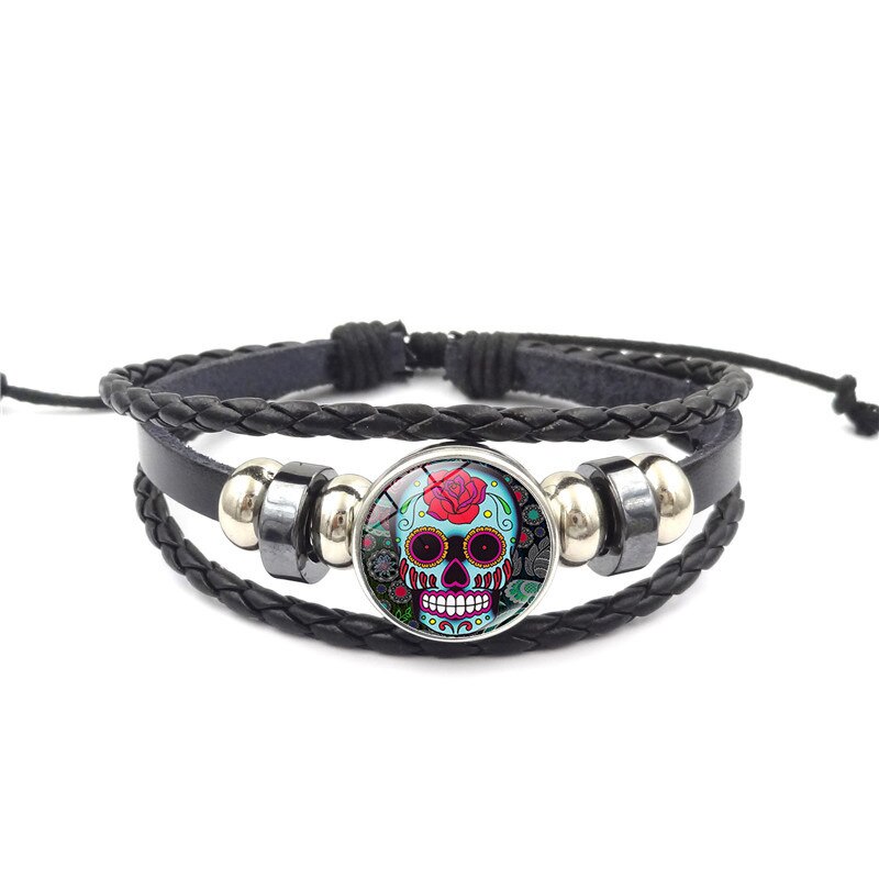 Sugar Skull Snap Button  bracelet For Women Men 18mm Glass