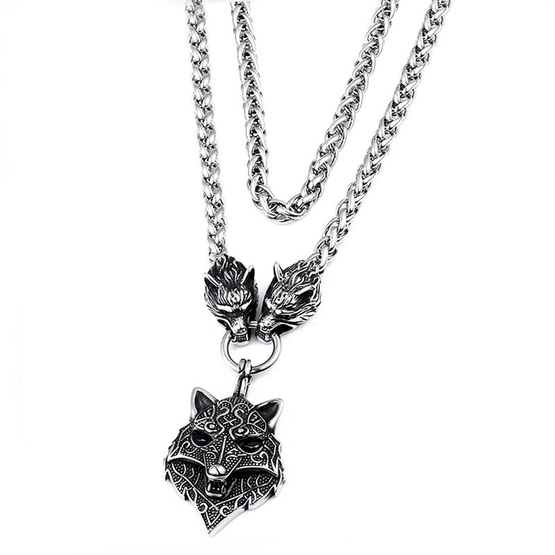Men stainless steel necklace viking wolf head with Odin
