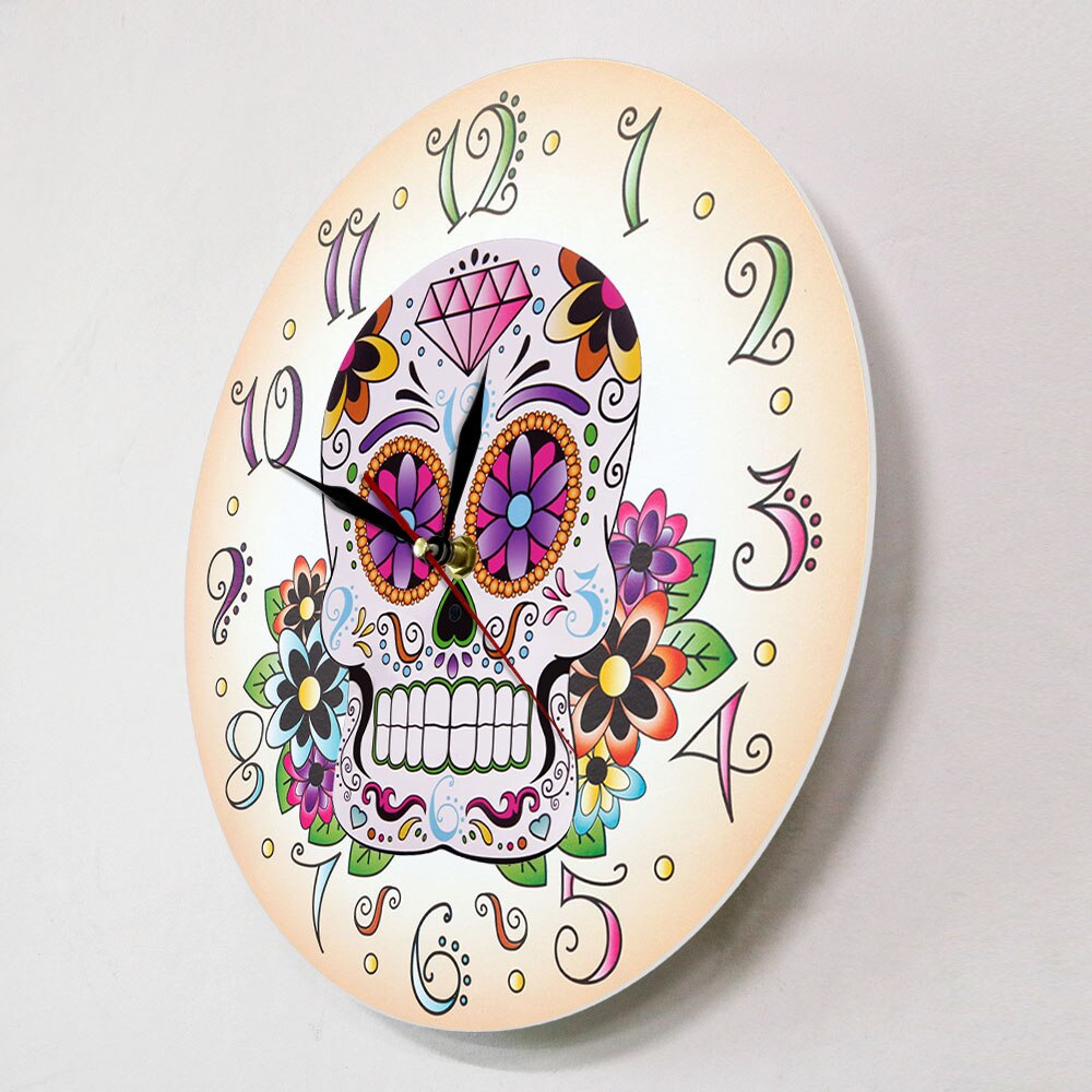 Day of the Dead Mexican Floral Skull Wall Clock Dia de Muertos