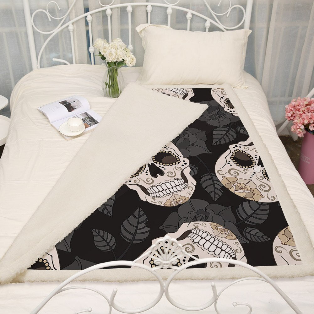 Plaid Skull Flannel Throw Blanket Snuggle Fuzzy Sherpa Fleece Microfiber Blankets