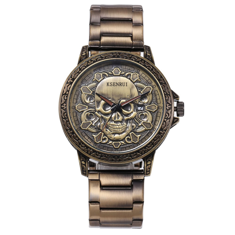 Fashion 3D SKULL Men Watches Luxury Retro Leather Casual Quartz Wrist Watches
