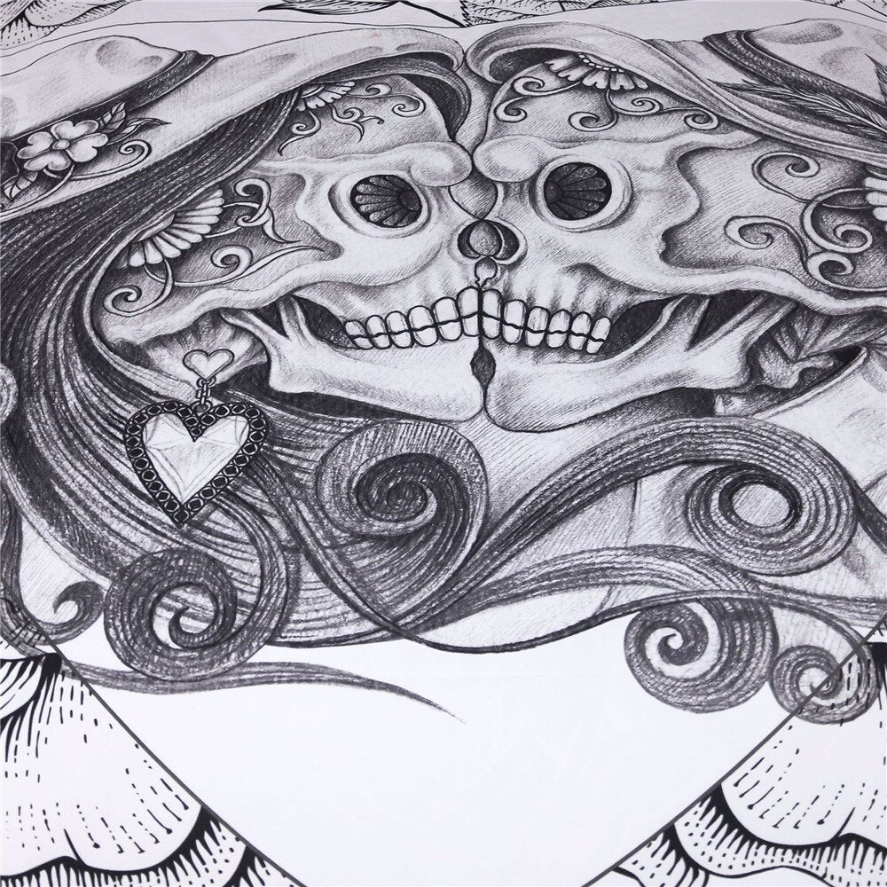 3D Flowers Skull Duvet Cover With Pillowcases Sugar Skull Bedding