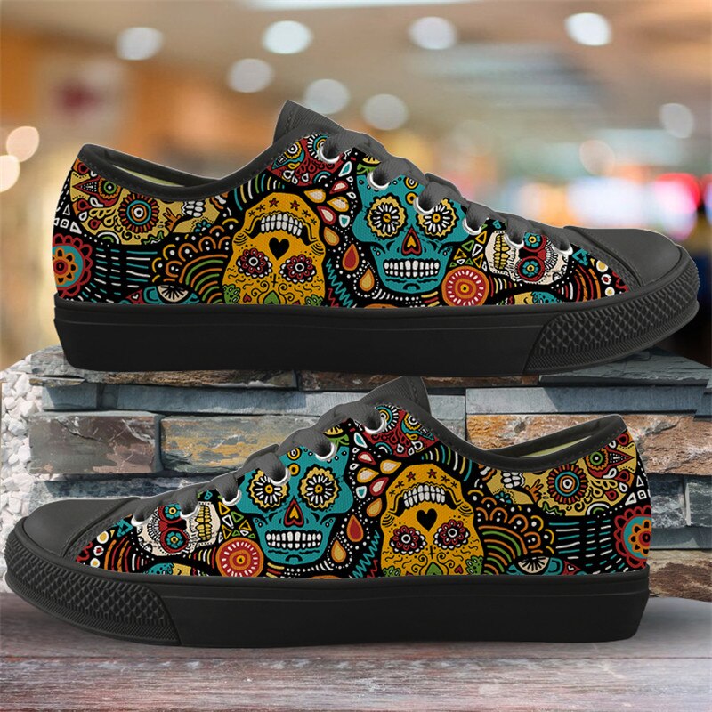 Cute Suger Skull Pattern Women Low Style Canvas Shoes