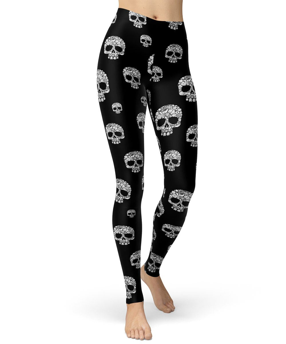 Sugar Skull Rose Flower Printed Leggings for Women Girls