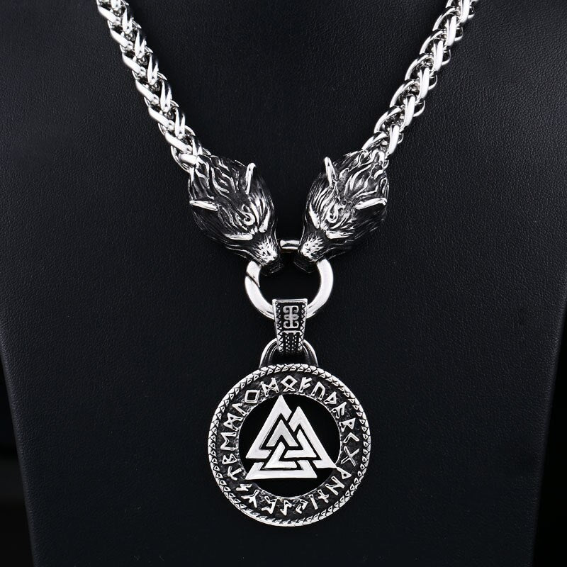 Men stainless steel necklace viking wolf head with Odin