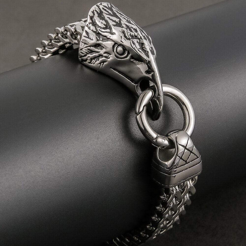 Hawk Eagle Head Bracelet For Men Hip Hop Rocker Stainless Steel