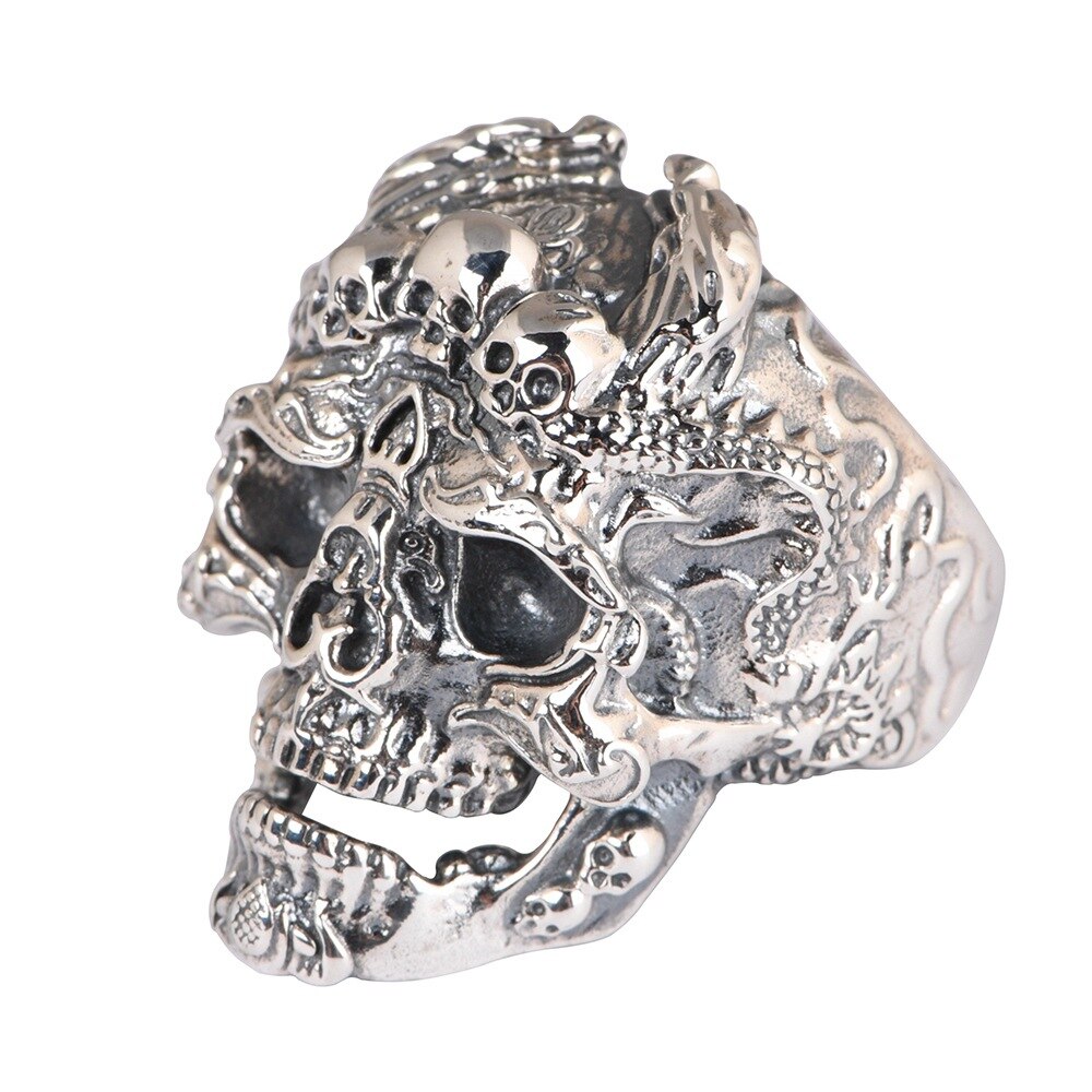 Personalized Skull Head Mens Rings Biker Big Heavy Resizable 925 Sterling Silver Vintage