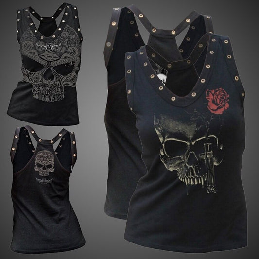 Women Sexy Vest Gothic Street Casual Vest Skull Print Sexy Top Top