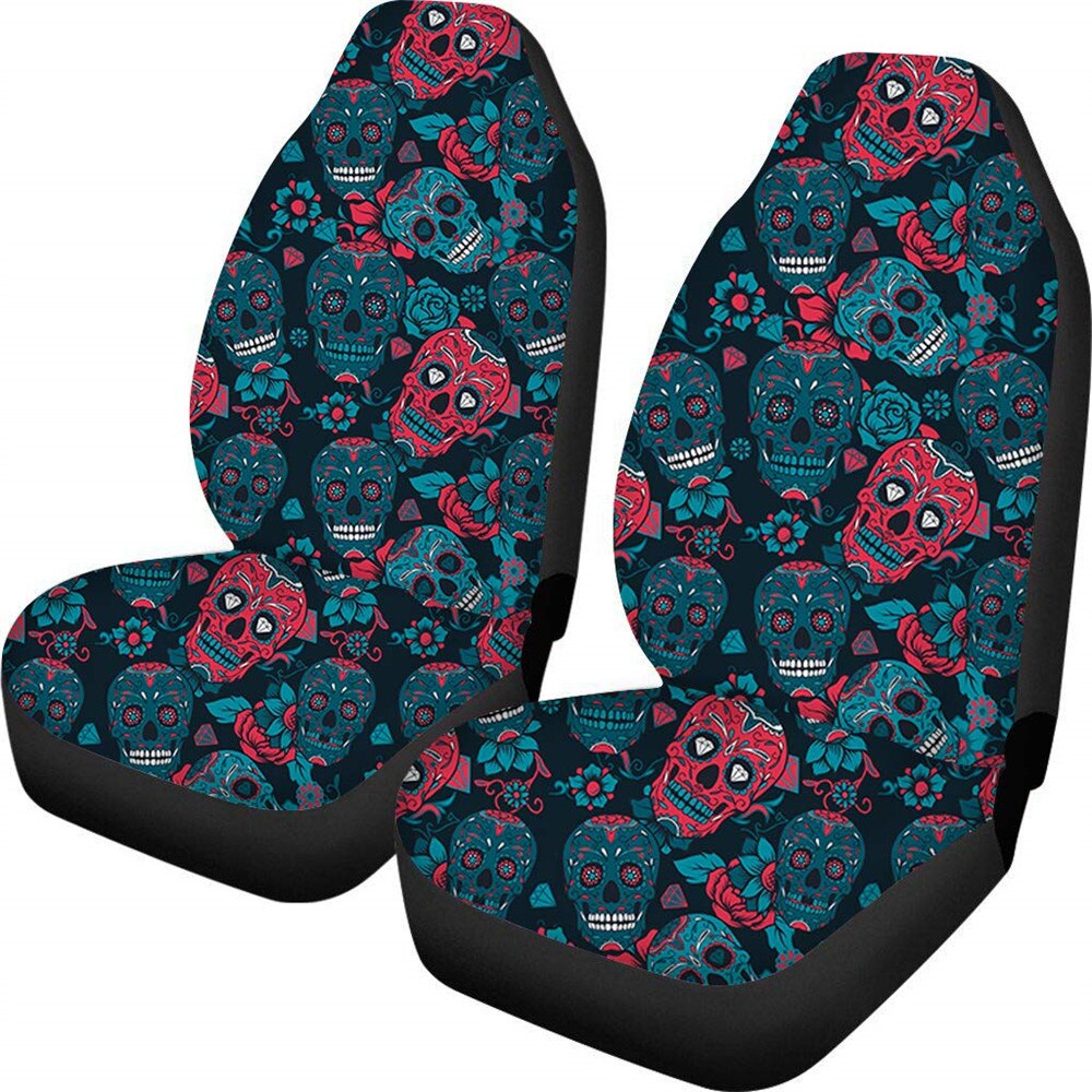 Fashion Sugar Skull Pattern Comfortable Car Seat Covers for Women Set of 2 Slip-Resistant Car Interior Seat Covers