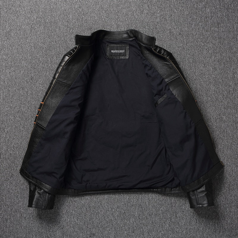 New Skull Embroidery Men's First Layer Cowhide Leather Jacket Motorcycle Slim Oversize Coat