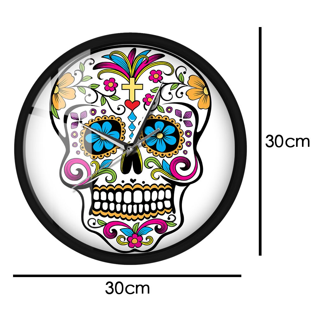 Sugar Skull Head Sound Control Wall Clock Watch Clocks Home Decor