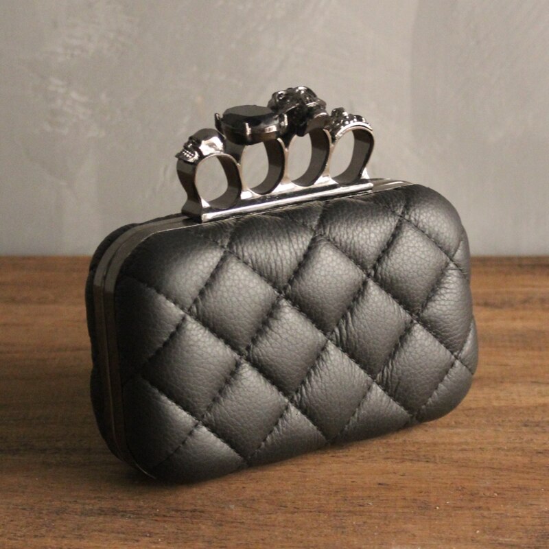 Skull ring woman evening bag vintage plaid woman clutch bag