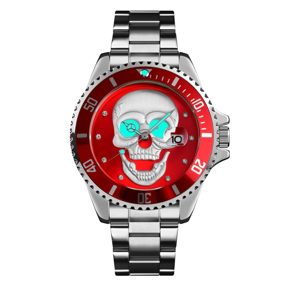 Skull Quartz Watch Men Skeleton Creative Watches Stainless Steel Male Clock Waterproof Wristwatch