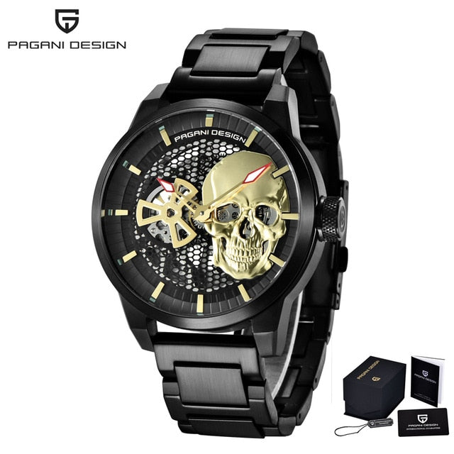 Skeleton Skull Men's Mechanical Watches Top Brand Stainless Steel Waterproof