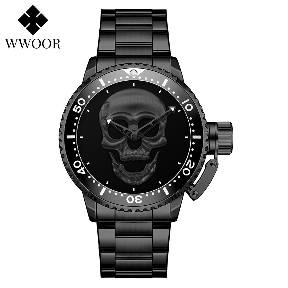 Skull skeleton Luxury Brand Gold Black Skull Men Watches with Stainless Steel Sports Waterproof Quartz Clocks Male Creative Wristwatches