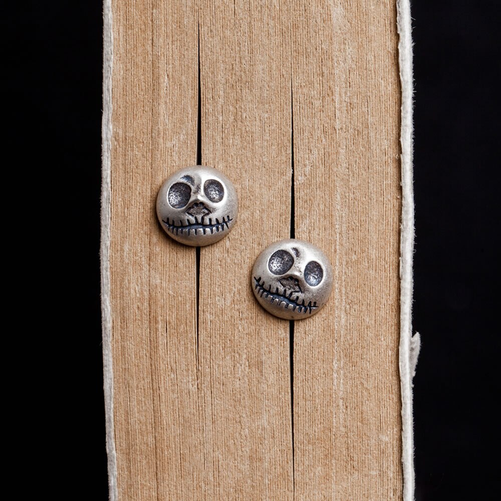 925 Sterling Silver Stud Earrings Pumpkin Prince Jack Skull