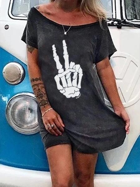 Punk Skull Floral Print Dresses for Women Summer