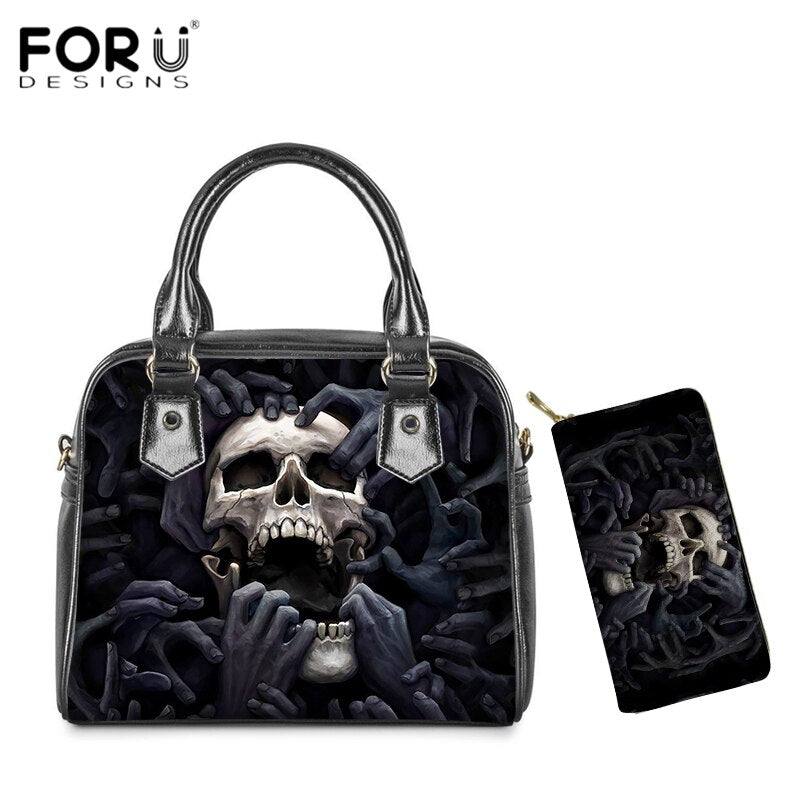 3D Gothic Skull Pattern Handbags Luxury Design Leather Crossbody Bags