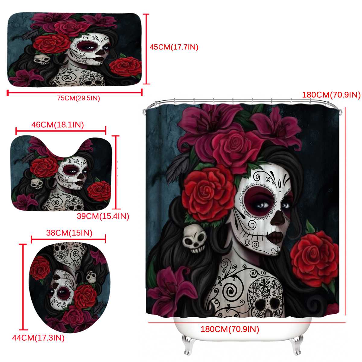 Shower Curtain Creatives Pattern Bathroom Set Bath Mat Set Pedestal Rug Lid Toilet Cover