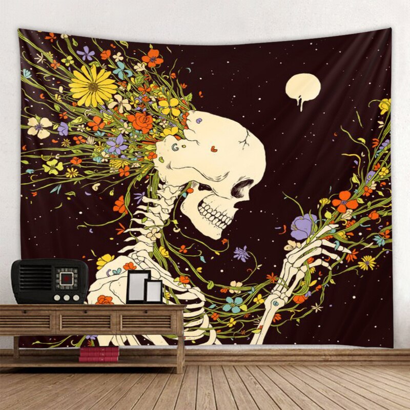 Tarot skull flower Pattern Blanket Indian Mandala Tapestry Wall Hanging