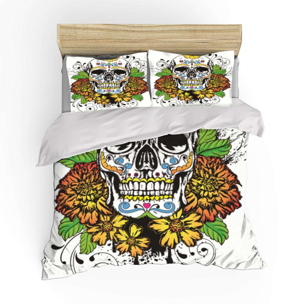 Sugar Skull Bedding Set Queen Size Flower Skull Bed Linen Double Duvet Cover