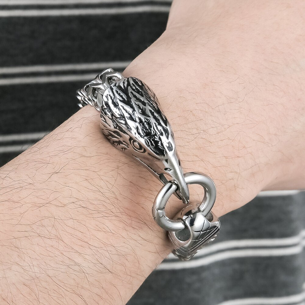 Hawk Eagle Head Bracelet For Men Hip Hop Rocker Stainless Steel