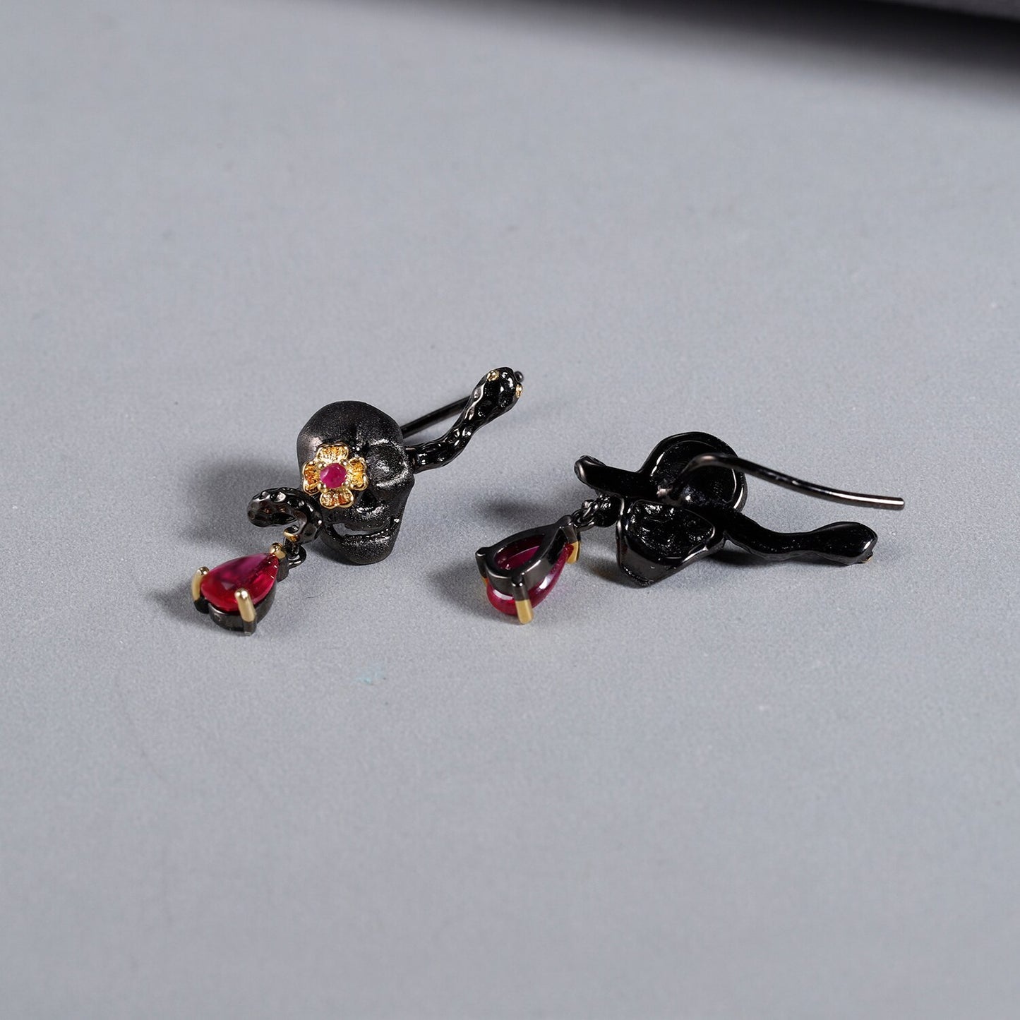 1.26Ct Natural Ruby Filed Glass Skull Stud Earrings 925 Sterling Silver