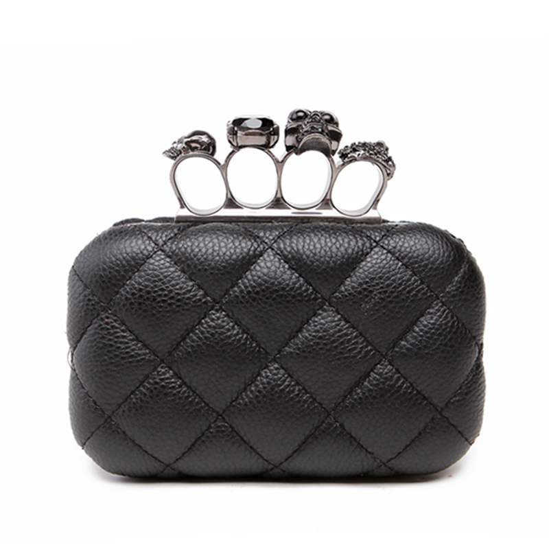Skull ring woman evening bag vintage plaid woman clutch bag