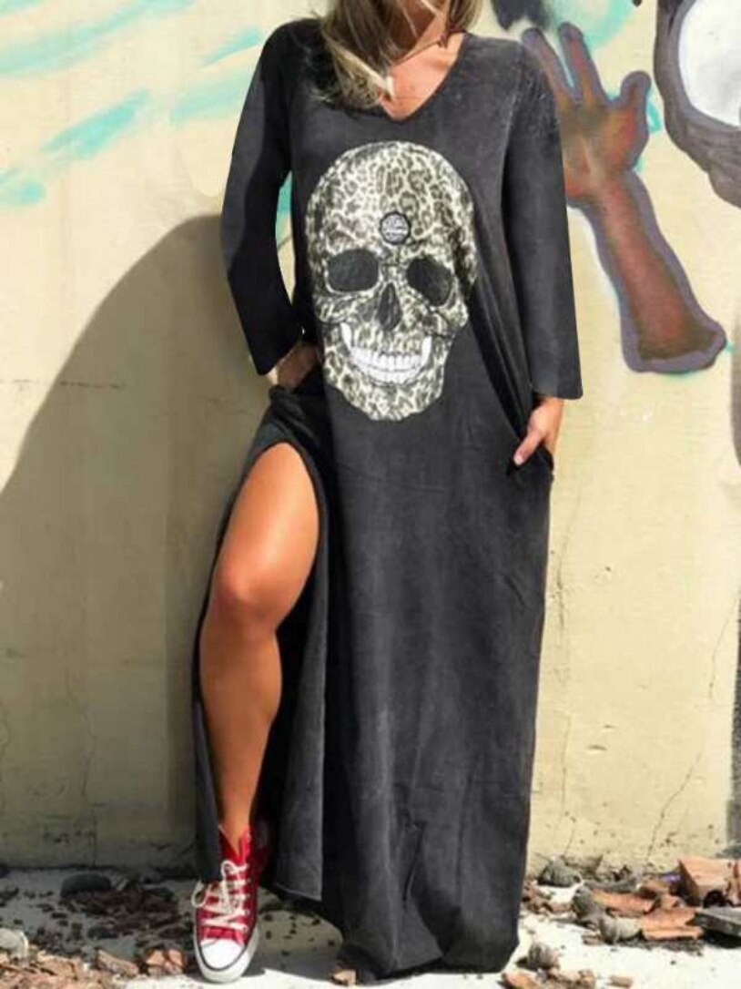 2020 Summer Dress Women Casual Punk Loose Short Sleeve Skull
