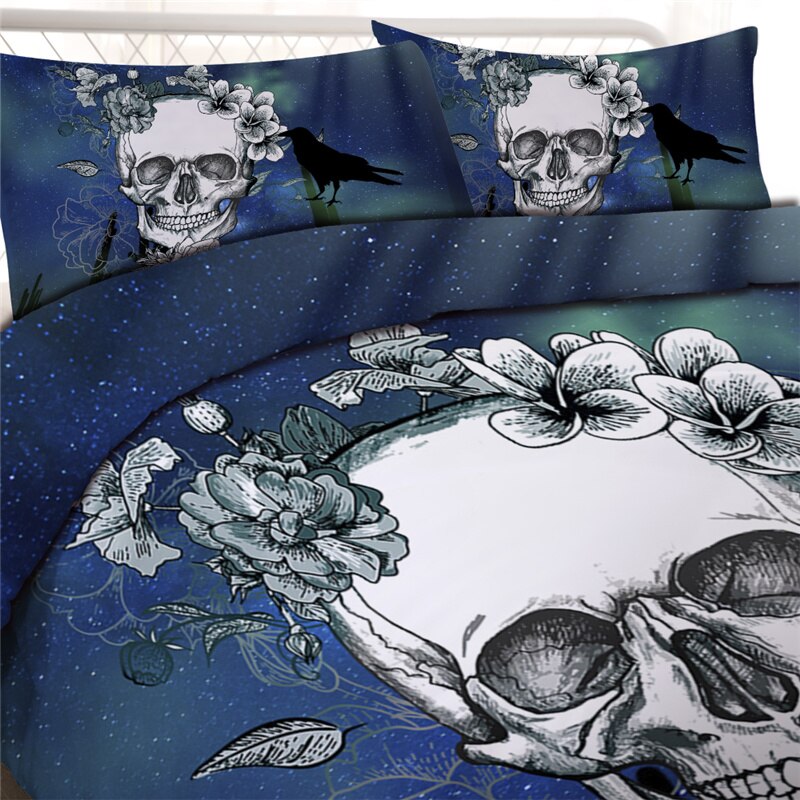 Gothic Duvet Cover Set Sugar Skull Flower Single Double Bedding
