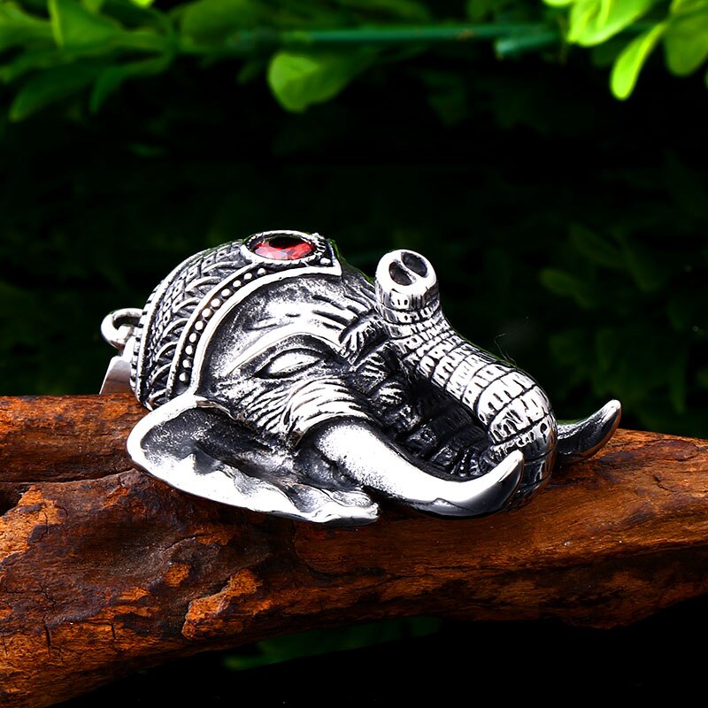 Animal Amulet Red Stone Classic Elephant Men's Pendant Necklace