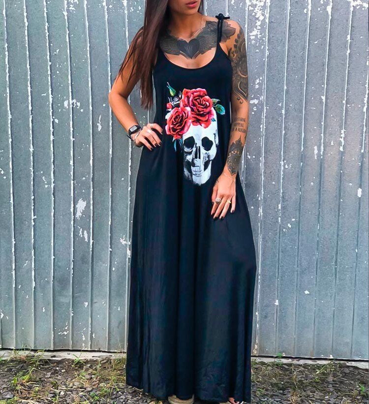 2020 Summer Dress Women Casual Punk Loose Short Sleeve Skull
