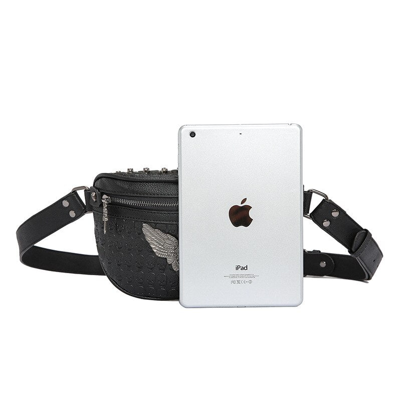 Men's Fashion Rivet Waist Bag Black PU Leather Belt bag
