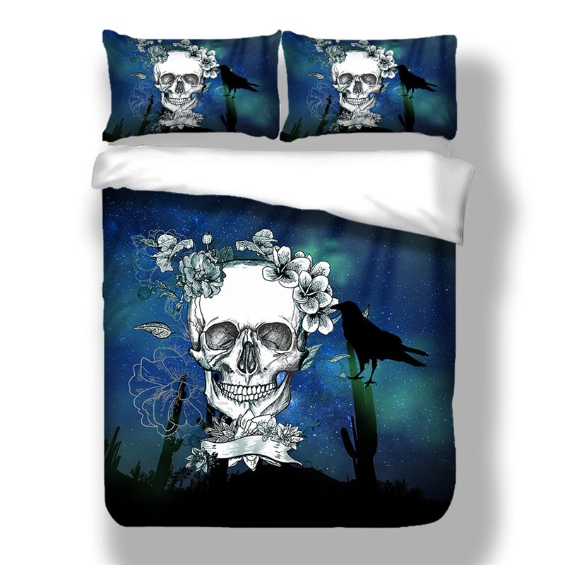 Gothic Duvet Cover Set Sugar Skull Flower Single Double Bedding