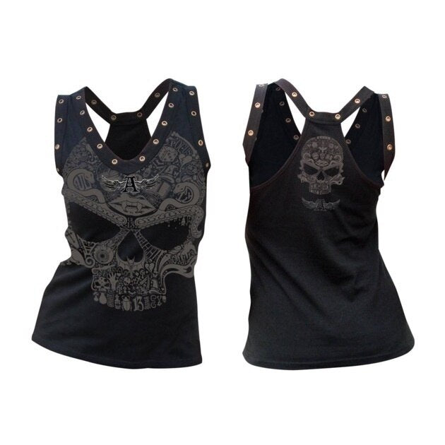 Women Sexy Vest Gothic Street Casual Vest Skull Print Sexy Top Top