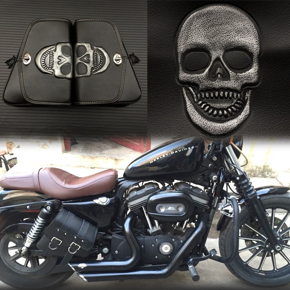 Motorcycle Tool Skull Logo Black PU Leather Saddle Bags