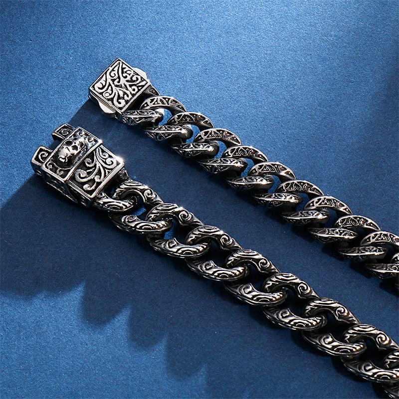 Punk Skull Charm Bracelet Men 21.5cm Stainless Steel