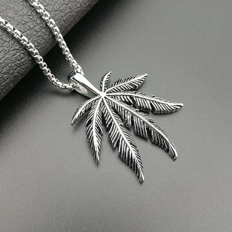 Stainless Steel Marijuana Cannabises Maple Leaf Plant Pendants Necklaces